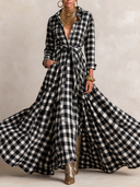 Women's Casual Vintage Plaid Long-Sleeve Shirt Maxi Dress ZMZ2458I7XT