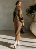 Women's Vintage-Style Elegant Casual V-Neck Zip-Front Long-Sleeve Knit Maxi Dress ZMZ2465I8ZYY