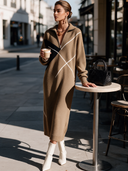 Women's Vintage-Style Elegant Casual V-Neck Zip-Front Long-Sleeve Knit Maxi Dress ZMZ2465I8ZYY