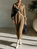 Women's Vintage-Style Elegant Casual V-Neck Zip-Front Long-Sleeve Knit Maxi Dress ZMZ2465I8ZYY