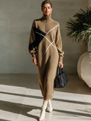 Women's Vintage-Style Elegant Casual V-Neck Zip-Front Long-Sleeve Knit Maxi Dress ZMZ2465I8ZYY