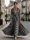 Women's Casual Vintage Plaid Long-Sleeve Shirt Maxi Dress ZMZ2458I7XT