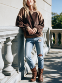 Women's Retro Casual Corduroy And Faux Suede Panel Pullover Sweatshirt ZMZ2453I2ZJY