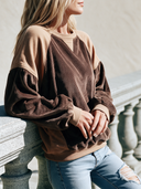 Women's Retro Casual Corduroy And Faux Suede Panel Pullover Sweatshirt ZMZ2453I2ZJY