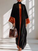 Women's Formal Vintage Elegant High-Neck Bell-Sleeve Color-Block Velvet Maxi Dress ZMZ2454I0ZYY