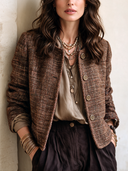 Women's Vintage Brown Tweed Button-Front Jacket ZMZ2498I8SWL
