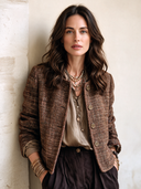 Women's Vintage Brown Tweed Button-Front Jacket ZMZ2498I8SWL