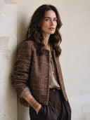 Women's Vintage Brown Tweed Button-Front Jacket ZMZ2498I8SWL