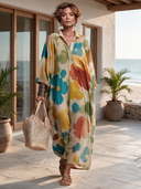 Women's Resort Chiffon Floral Print Lapel Maxi Dress ZMZ2478I5XT