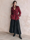 Women's Vintage Burgundy Double-breasted Belted Short Trench Coat ZMZ2443I8SWL