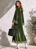 Women's Vintage Elegant Velvet Maxi Dress With Round Neck, Flared Sleeves, And Lace Paneling ZMZ2447I5ZYY