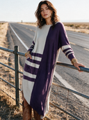 Women's Vintage Elegant Round-Neck Long-Sleeve Color-Block Knit Maxi Dress ZMZ2268I6ZYY