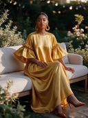 Women's Formal Vintage Elegant Round-Neck Ruffled Flared-Sleeve Maxi Dress ZMZ2413I3ZYY