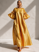 Women's Formal Vintage Elegant Round-Neck Ruffled Flared-Sleeve Maxi Dress ZMZ2413I3ZYY