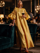Women's Formal Vintage Elegant Round-Neck Ruffled Flared-Sleeve Maxi Dress ZMZ2413I3ZYY