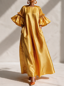 Women's Formal Vintage Elegant Round-Neck Ruffled Flared-Sleeve Maxi Dress ZMZ2413I3ZYY