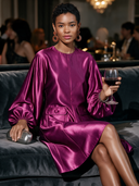 Women's Formal Vintage Elegant Round-Neck Lantern-Sleeve Midi Dress ZMZ2469I1ZYY