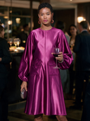 Women's Formal Vintage Elegant Round-Neck Lantern-Sleeve Midi Dress ZMZ2469I1ZYY