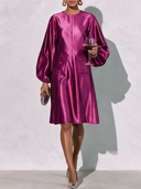 Women's Formal Vintage Elegant Round-Neck Lantern-Sleeve Midi Dress ZMZ2469I1ZYY