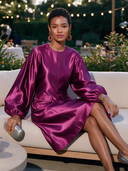 Women's Formal Vintage Elegant Round-Neck Lantern-Sleeve Midi Dress ZMZ2469I1ZYY