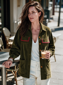 Women's American Retro Casual Velvet Jacket With Lapel, Multiple Pockets, And Single-Breasted Closure ZMZ2410I2ZYY