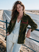 Women's American Retro Casual Velvet Jacket With Lapel, Multiple Pockets, And Single-Breasted Closure ZMZ2410I2ZYY