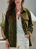 Women's American Retro Casual Velvet Jacket With Lapel, Multiple Pockets, And Single-Breasted Closure ZMZ2410I2ZYY