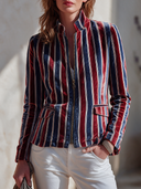 Women's American Retro Casual Stand-Collar Zip-Up Printed Velour Jacket ZMZ2425I7ZYY