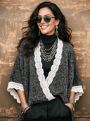 Women's Retro Casual Cotton Yarn Knitted Patchwork Lace Cross Cardigan ZMZ2411I2ZJY