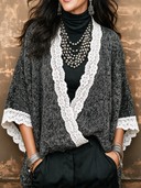Women's Retro Casual Cotton Yarn Knitted Patchwork Lace Cross Cardigan ZMZ2411I2ZJY