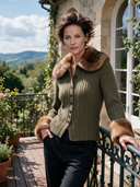 Women's Retro Casual Faux Fur Trim Cable Knit Cardigan ZMZ2489I0XT