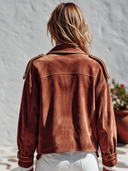Women's American Retro Casual Lapel Double-Breasted Faux Suede Jacket ZMZ2452I3ZYY