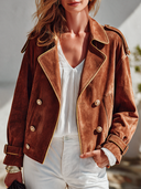 Women's American Retro Casual Lapel Double-Breasted Faux Suede Jacket ZMZ2452I3ZYY