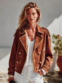 Women's American Retro Casual Lapel Double-Breasted Faux Suede Jacket ZMZ2452I3ZYY