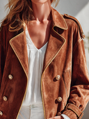 Women's American Retro Casual Lapel Double-Breasted Faux Suede Jacket ZMZ2452I3ZYY