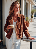 Women's American Retro Casual Lapel Double-Breasted Faux Suede Jacket ZMZ2452I3ZYY