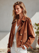 Women's American Retro Casual Lapel Double-Breasted Faux Suede Jacket ZMZ2452I3ZYY