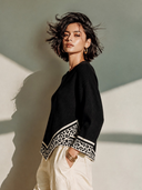 Women's Retro-Style Casual Crew-Neck Long-Sleeve Sweater With Leopard-Print Hem Detail ZMZ2479I9ZYY