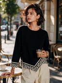 Women's Retro-Style Casual Crew-Neck Long-Sleeve Sweater With Leopard-Print Hem Detail ZMZ2479I9ZYY