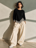 Women's Retro-Style Casual Crew-Neck Long-Sleeve Sweater With Leopard-Print Hem Detail ZMZ2479I9ZYY