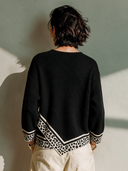 Women's Retro-Style Casual Crew-Neck Long-Sleeve Sweater With Leopard-Print Hem Detail ZMZ2479I9ZYY