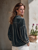 Women's American Retro Casual Stand-Collar Long-Sleeve Embroidered Velvet Shirt ZMZ1706I5ZYY