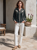 Women's American Retro Casual Stand-Collar Long-Sleeve Embroidered Velvet Shirt ZMZ1706I5ZYY