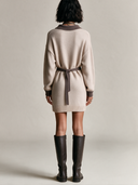 Women's Retro Casual Color-Block Collar Tie-Neck Knit Mini Dress ZMZ2443I4XT