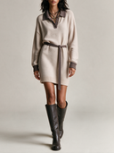 Women's Retro Casual Color-Block Collar Tie-Neck Knit Mini Dress ZMZ2443I4XT