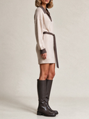 Women's Retro Casual Color-Block Collar Tie-Neck Knit Mini Dress ZMZ2443I4XT