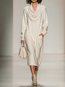 Women's Solid Color Turtleneck Long Sleeve Knit Midi Dress ZMZ2484I4XT