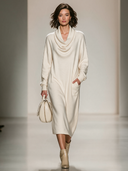 Women's Solid Color Turtleneck Long Sleeve Knit Midi Dress ZMZ2484I4XT