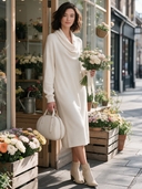 Women's Solid Color Turtleneck Long Sleeve Knit Midi Dress ZMZ2484I4XT
