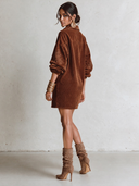 Women's Corduroy Embroidered Lantern-Sleeve Collared Mini Dress  ZMZ2415I7XT